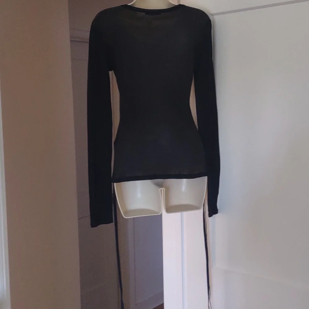 Zara Black Long-Sleeve Scoop Neck Top with Side Ties - Size SMALL - Picture 5 of 8